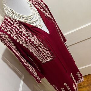 Ayla Embroidered Shift Dress Maroon 3/4 Sleeve Women's Large